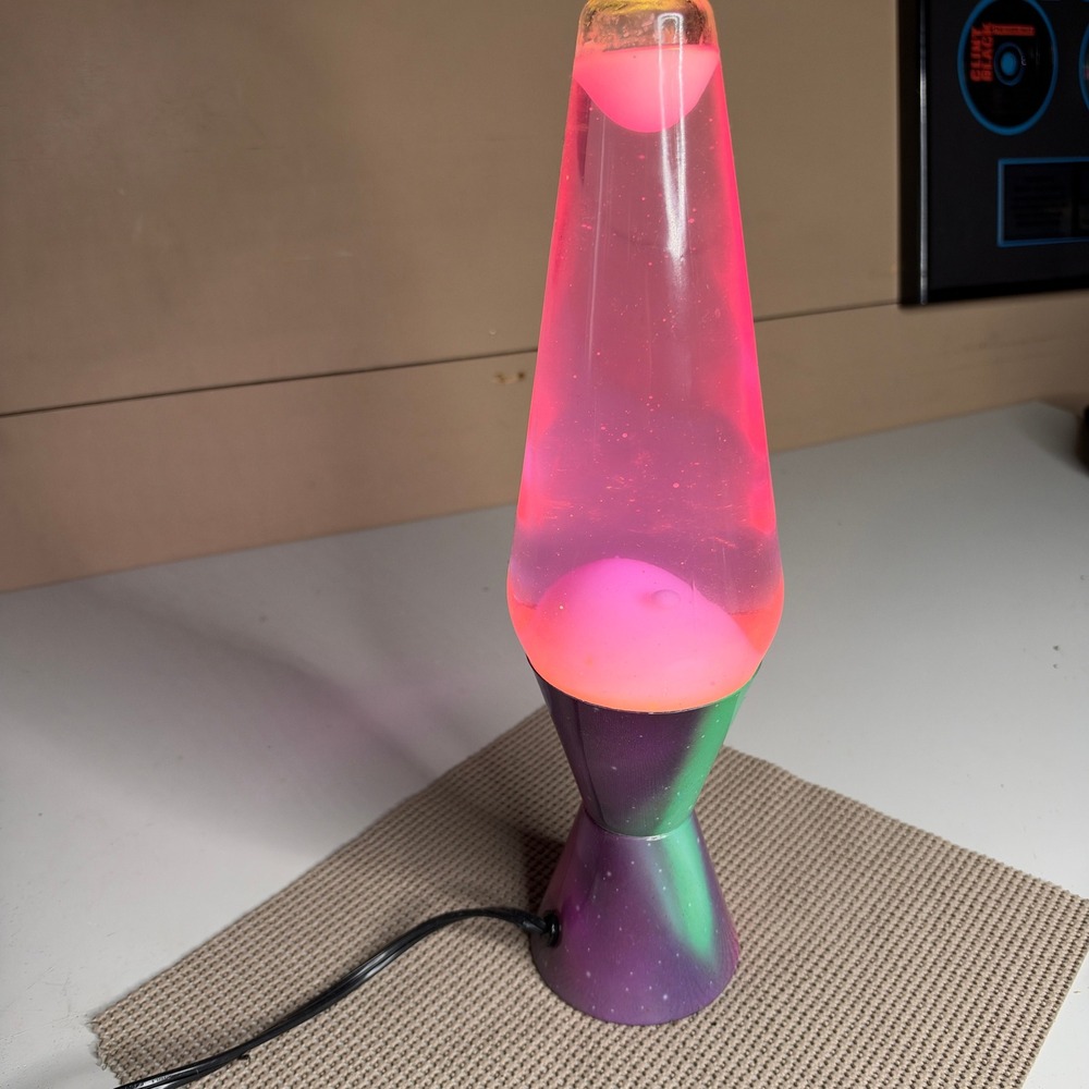 Vintage 2006 Pink Lava Motion Lamp Galaxy Nebula Base Purple Liquid F4019 14.5in
